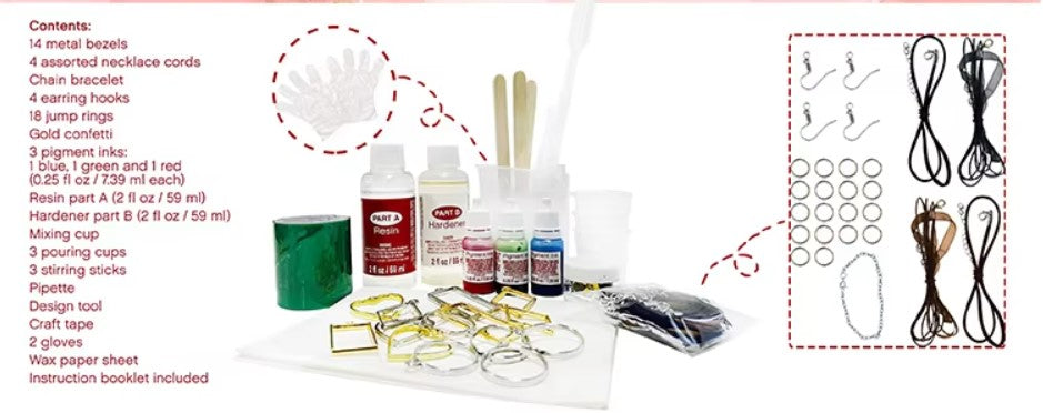 Likeit DIY Bezel Jewellery Making Kit, 60-Piece Set with Resin, Metal Bezels, Pigments, Necklaces and Tools