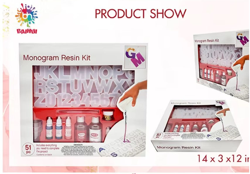 Llike it Monogram Resin Letter Casting Kit, 51-Piece Set with Silicone Mould, Pigments, and Tools
