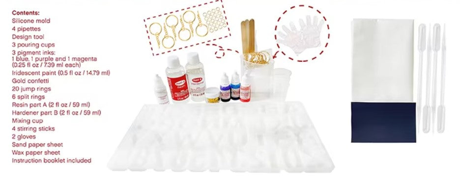 Llike it Monogram Resin Letter Casting Kit, 51-Piece Set with Silicone Mould, Pigments, and Tools