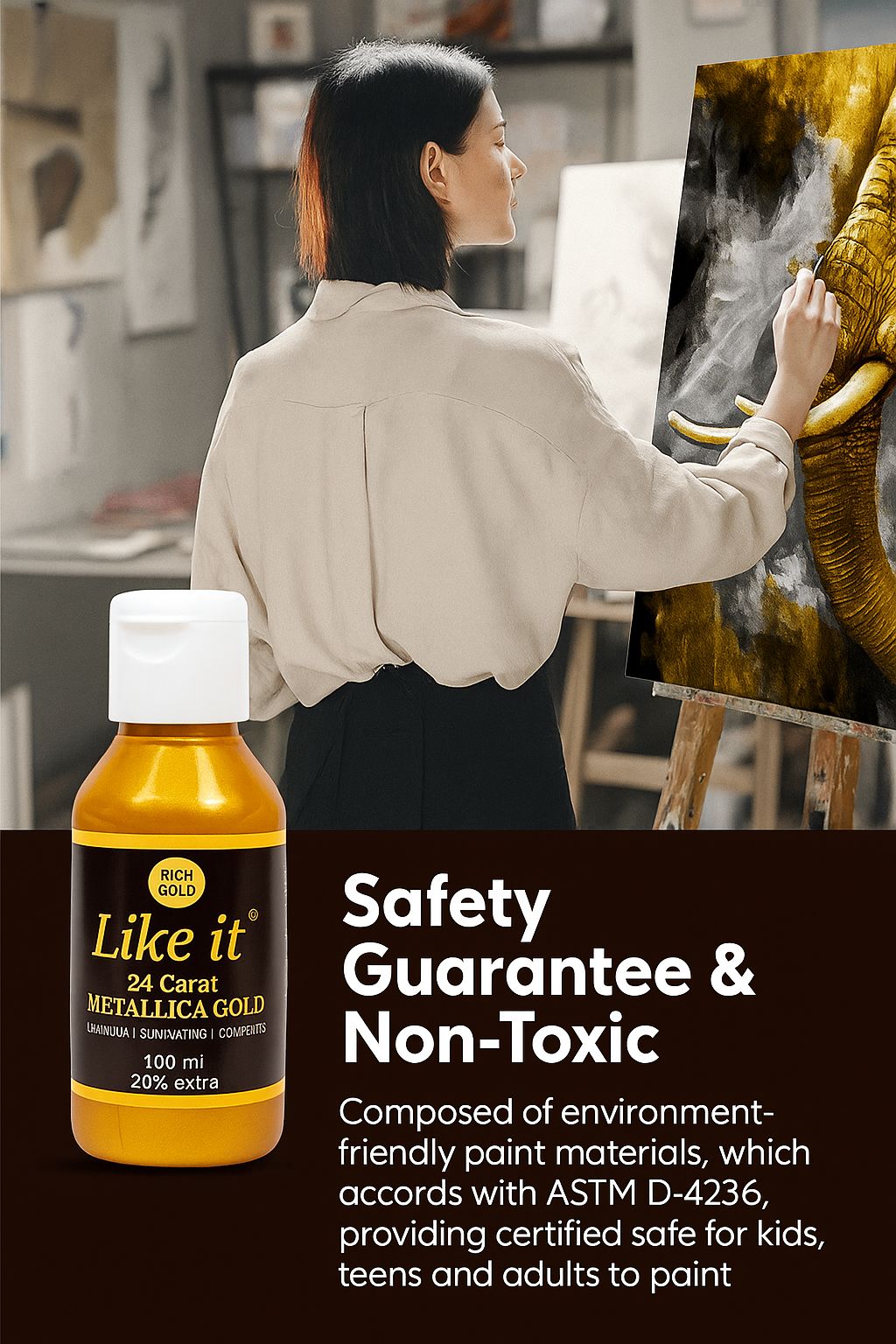 Like it 24 Carat Metallic Gold Acrylic Paint 120ml | Luminous Non-Fading Finish for Fabric, Wood, Metal, Paper, Clay, Stone, Glass & More | Multi-Surface Craft Paint for Artists & Hobbyists