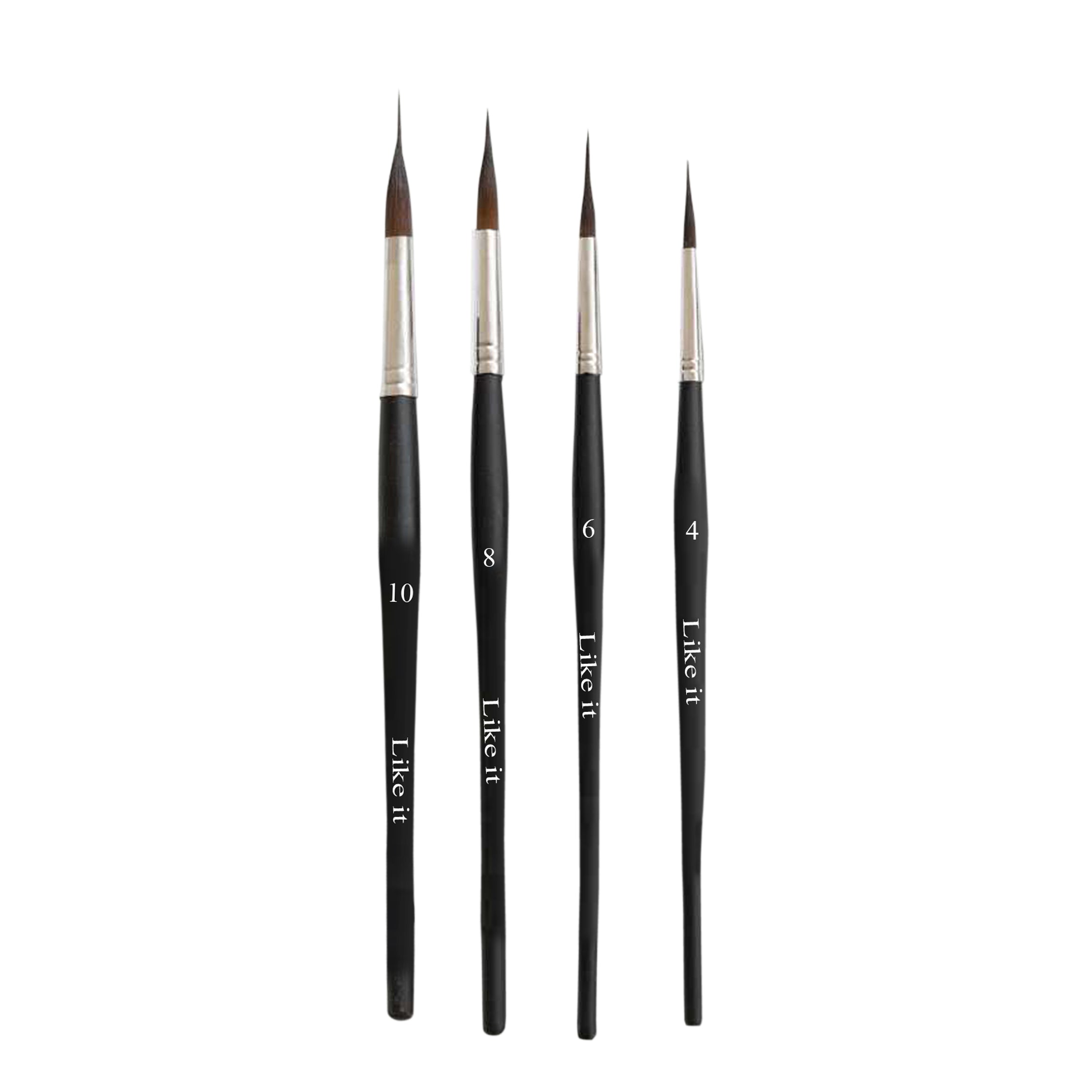 Like it Needle Brush Set, Professional Brushes, Sizes 4, 6, 8, 10, Kolinsky Synthetic Sable, Extended Needle Set Of 4