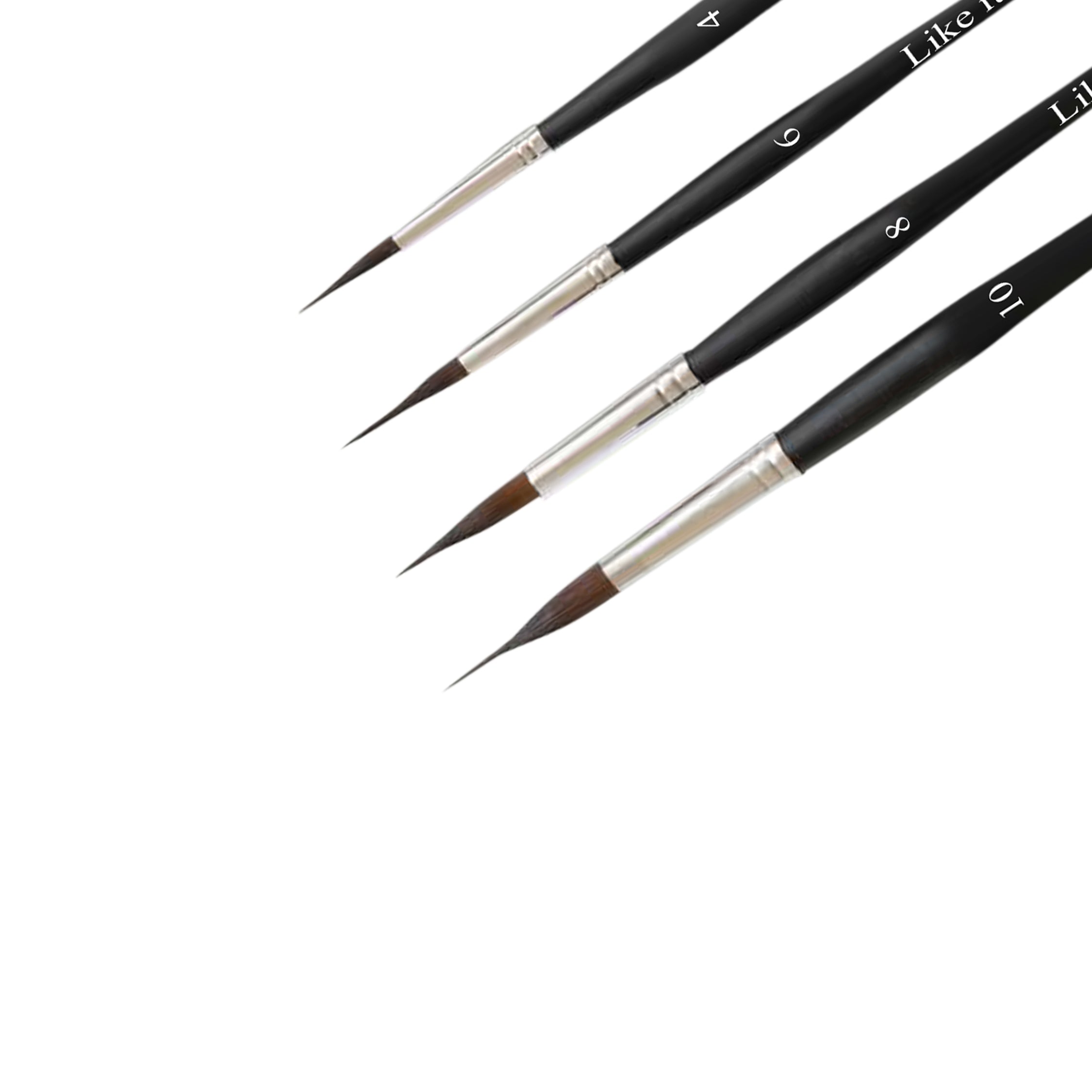 Like it Needle Brush Set, Professional Brushes, Sizes 4, 6, 8, 10, Kolinsky Synthetic Sable, Extended Needle Set Of 4