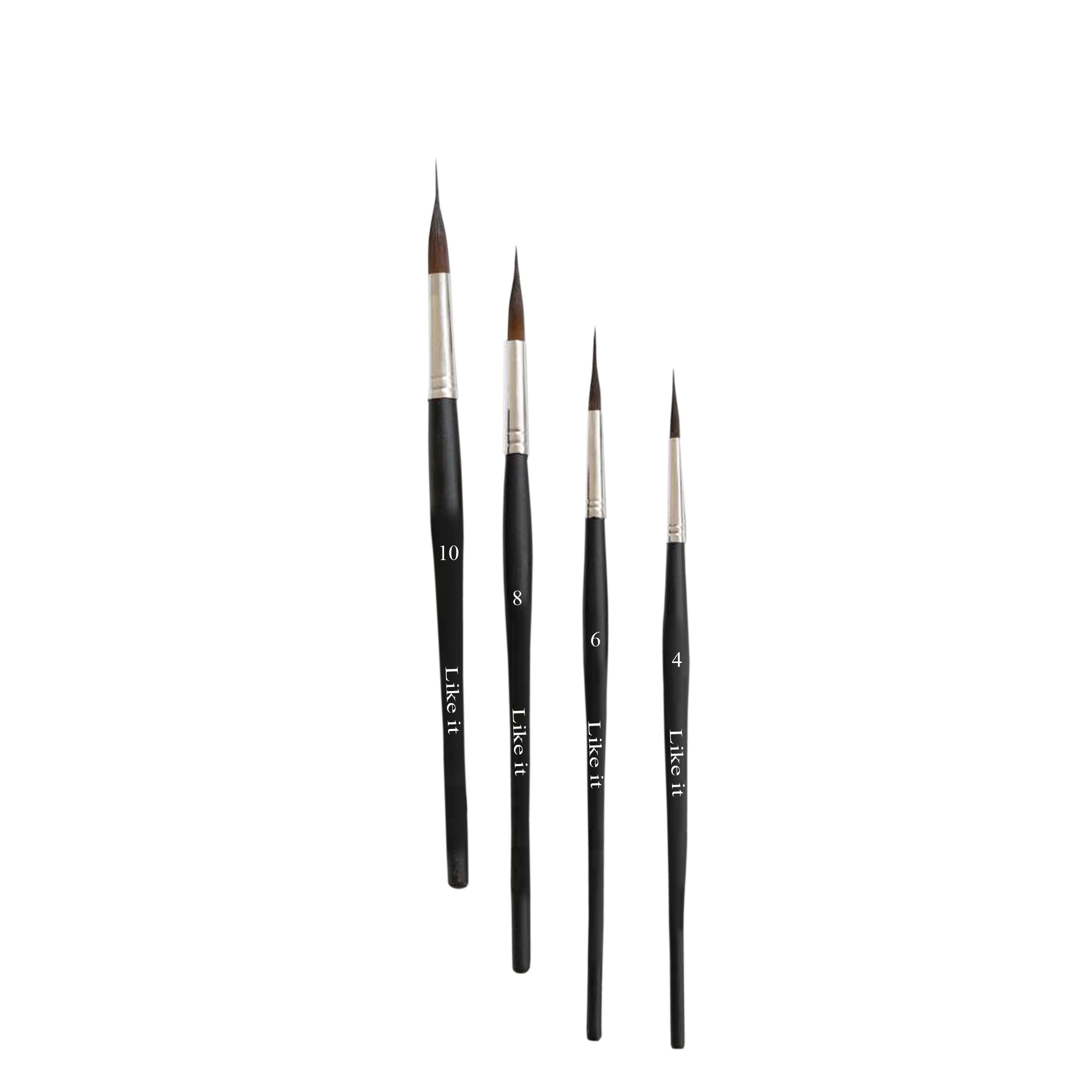 Like it Needle Brush Set, Professional Brushes, Sizes 4, 6, 8, 10, Kolinsky Synthetic Sable, Extended Needle Set Of 4