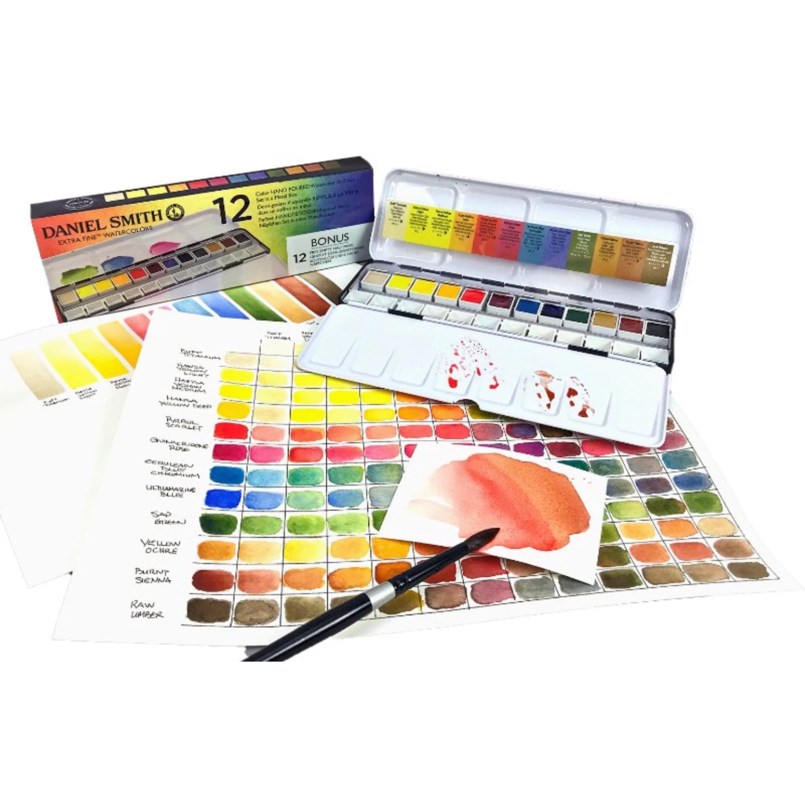 Daniel Smith 12 Color Half Pan Watercolor Set with Bonus Empty Pans