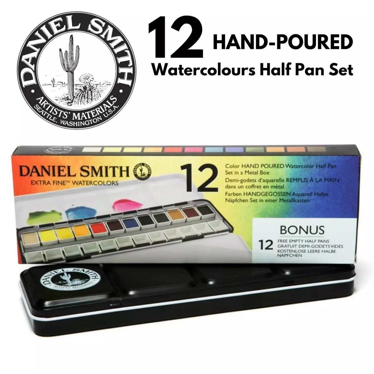 Daniel Smith 12 Color Half Pan Watercolor Set with Bonus Empty Pans